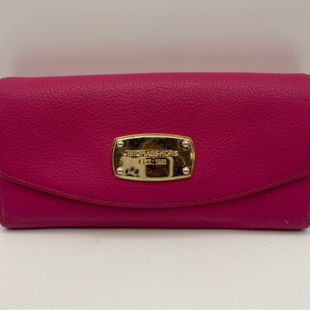 Michael Kors fuschia pink wallet pebbled leather outer pocket credit card slots - Picture 1 of 6